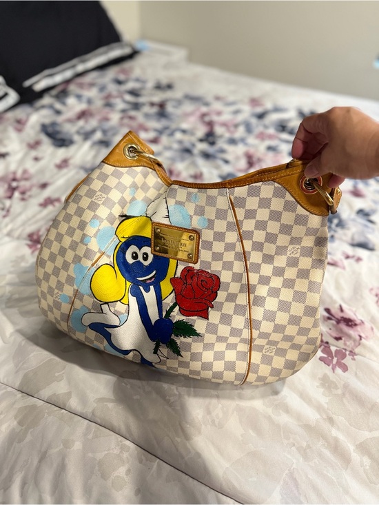 Louis Vuitton Handbags - Auth LV Designer-Inspired Cream Checkered Shoulder Bag custom Smurfette Artwork